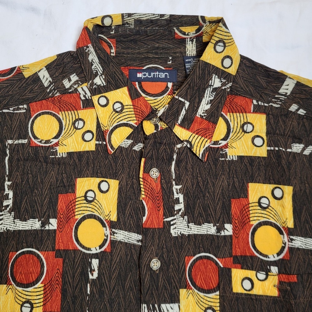 Puritan Men's Hawaiian Short‎ Sleeve Button Down Shirt, Rayon Blend "Large"